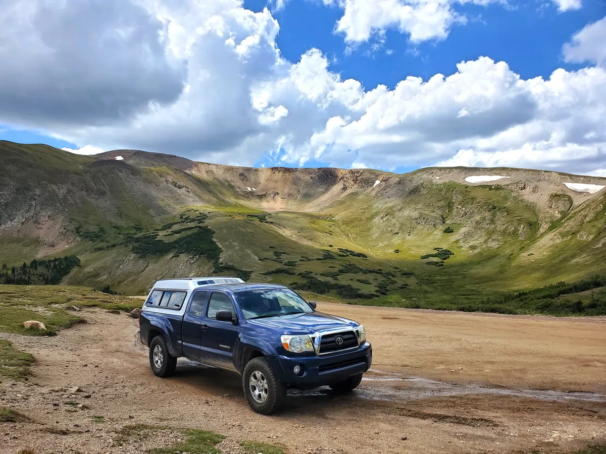 Tacoma truck on Rocky Mountain road